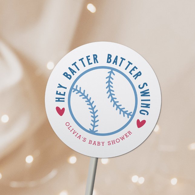 Batter Batter Swing Baseball Baby Shower Classic Round Sticker (Creator Uploaded)