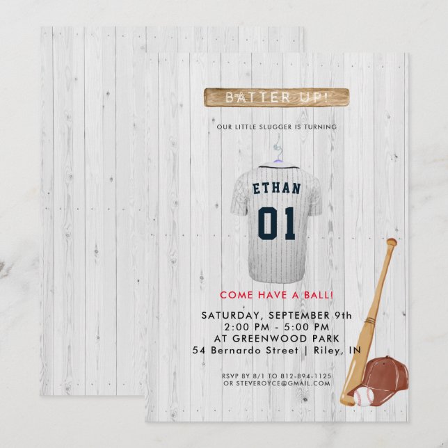 Batter Up Baseball Birthday Invitation (Front/Back)
