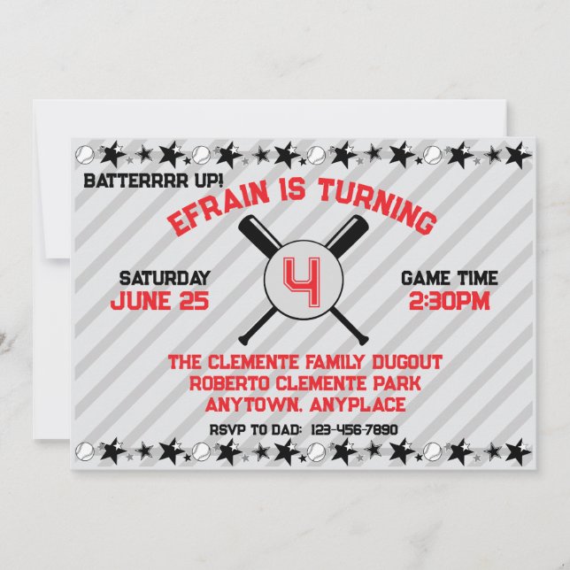 Batter Up Baseball Birthday Party Invitation (Front)