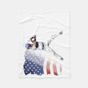 Batter Up! - Baseball Player and US Flag Fleece Blanket