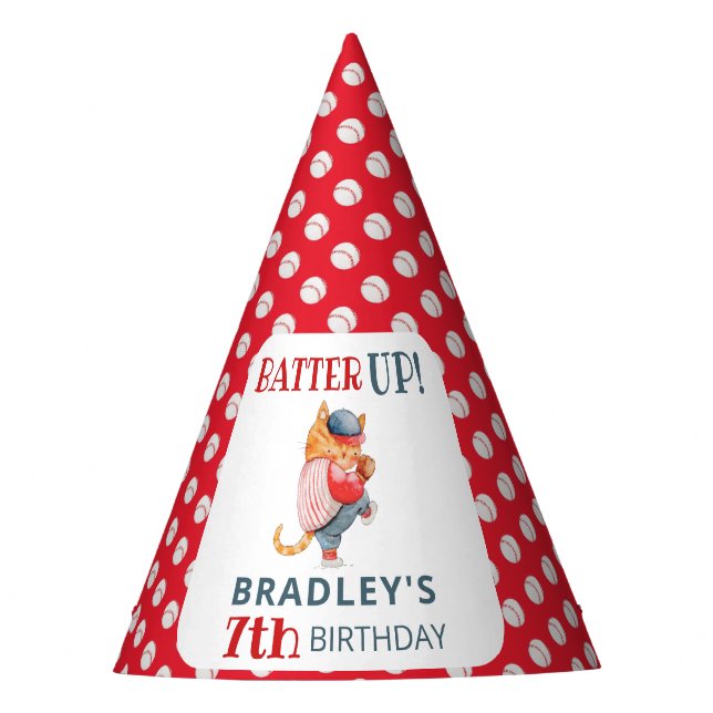 Batter Up! Baseball Sports Boys Birthday Party  Hat (Front)