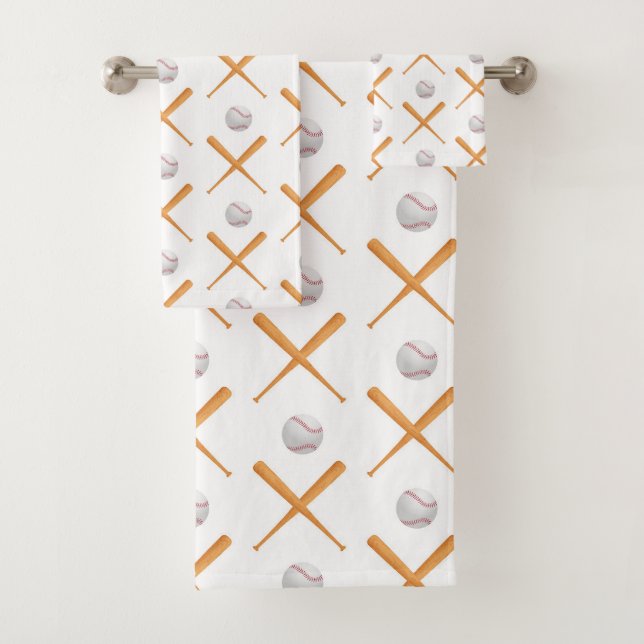 Batter Up Baseball Sports Pattern Bath Towel Set (Insitu)