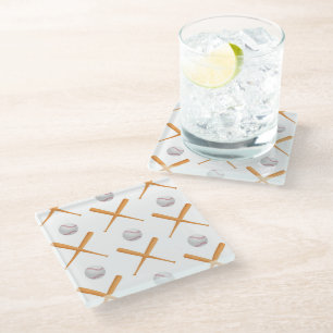 Batter Up Baseball Sports Pattern Glass Coaster