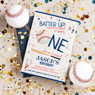 Batter Up Blue Little Rookie Baseball 1st Birthday Invitation