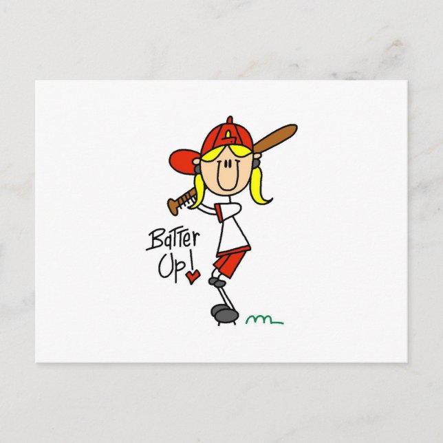 Batter Up Girls Baseball T-shirts and Gifts Postcard (Front)