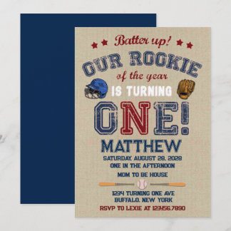 Batter Up Our Little Rookie Is Turning One Invitation