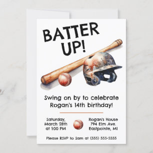 Batter Up! Swing on By! Baseball Birthday Party Invitation