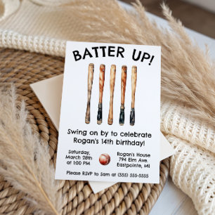 Batter Up! Swing on By! Baseball Birthday Party Invitation
