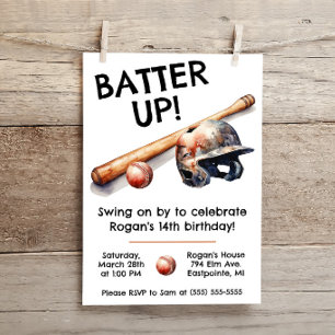Batter Up! Swing on By! Baseball Birthday Party Invitation