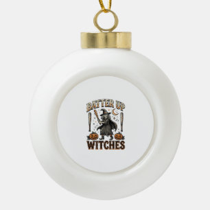 Batter Up Witches Vintage Halloween Baseball Desig Ceramic Ball Christmas Ornament