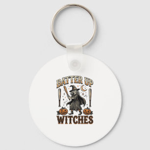 Batter Up Witches Vintage Halloween Baseball Desig Key Ring
