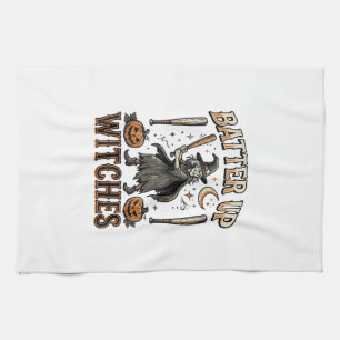 Batter Up Witches Vintage Halloween Baseball Desig Tea Towel