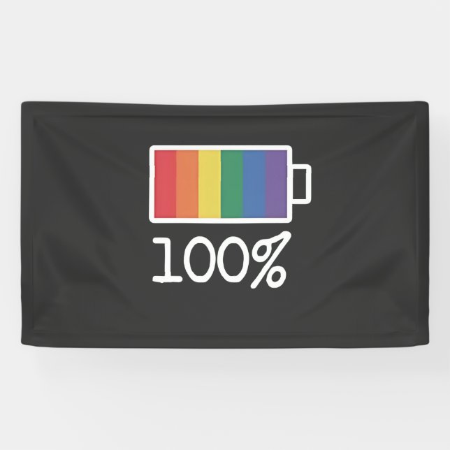 Battery 100% Gay Funny LGBT Pride Month Equality  Banner (Horizontal)