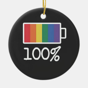 Battery 100% Gay Funny LGBT Pride Month Equality  Ceramic Tree Decoration