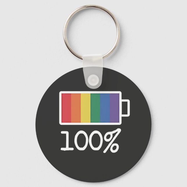 Battery 100% Gay Funny LGBT Pride Month Equality  Key Ring (Front)