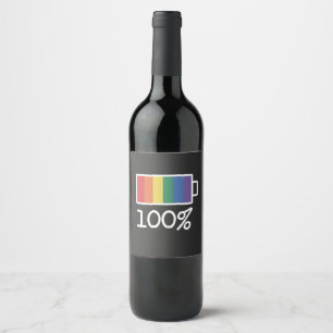 Battery 100% Gay Funny LGBT Pride Month Equality  Wine Label