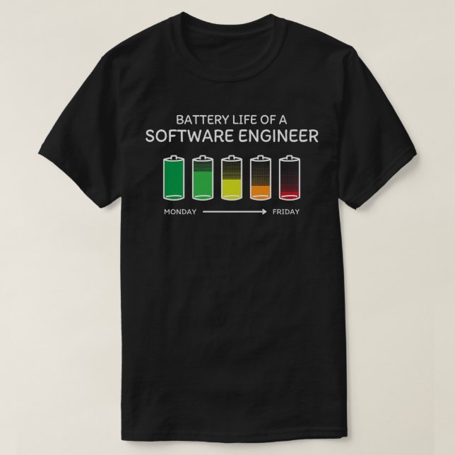 Battery Life of a Software Engineer Friends Develo T-Shirt (Design Front)