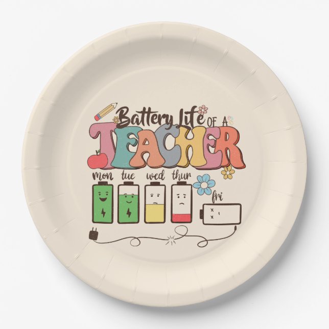 Battery Life of a Teacher – Relatable Educator Paper Plate (Front)