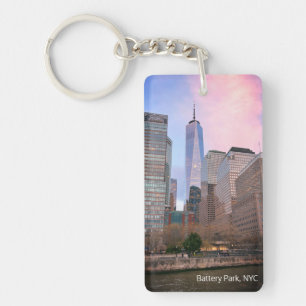 Battery Park from Staten Island Ferry NYC Postcard Key Ring