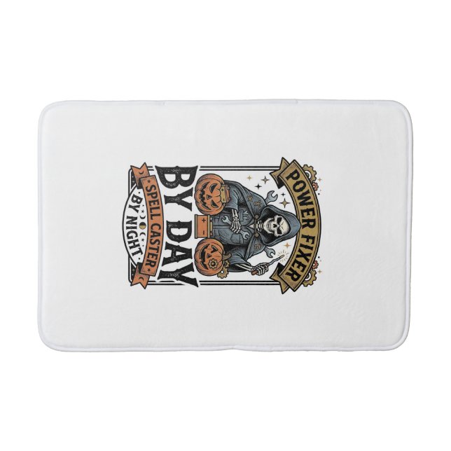Battery Repair Witch Funny Halloween Technician Sh Bath Mat (Front)