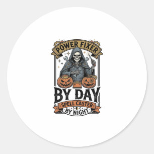 Battery Repair Witch Funny Halloween Technician Sh Classic Round Sticker