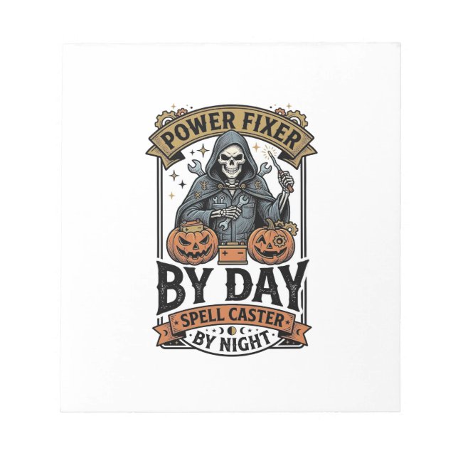 Battery Repair Witch Funny Halloween Technician Sh Notepad (Front)