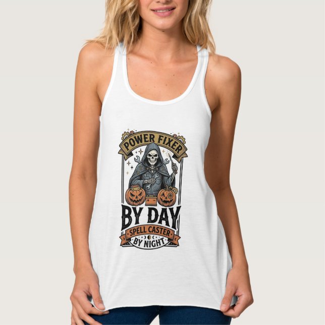Battery Repair Witch Funny Halloween Technician Sh Singlet (Front)