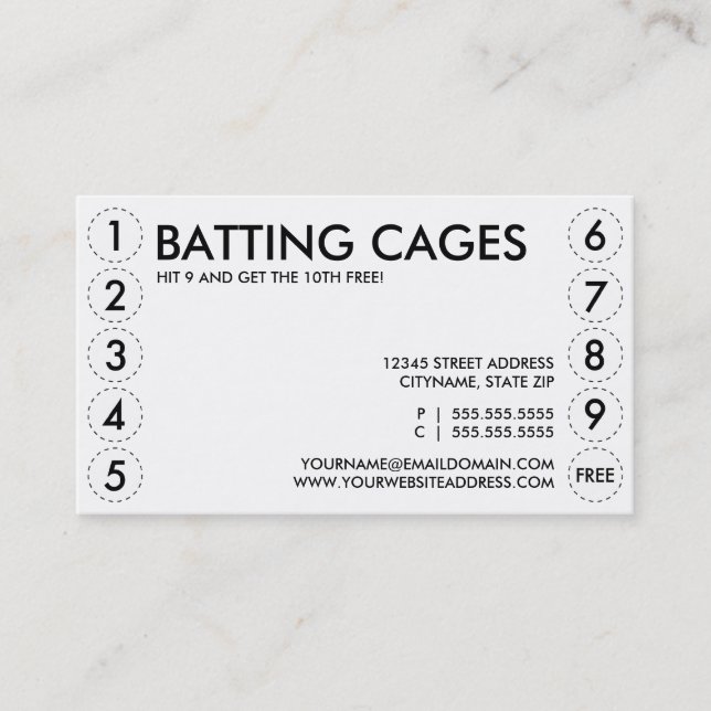 batting cages punch card (Front)
