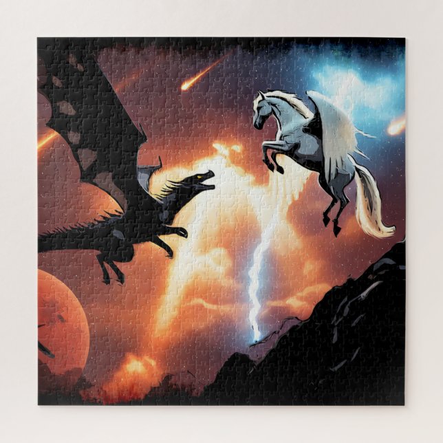 Battle In Outer Space - Dragon and Pegasus Jigsaw Puzzle (Vertical)