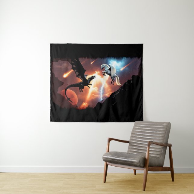 Battle In Outer Space - Dragon and Pegasus Tapestry (In Situ (Horizontal))