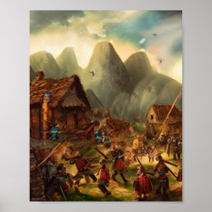 Battle in Village Digital Art Poster