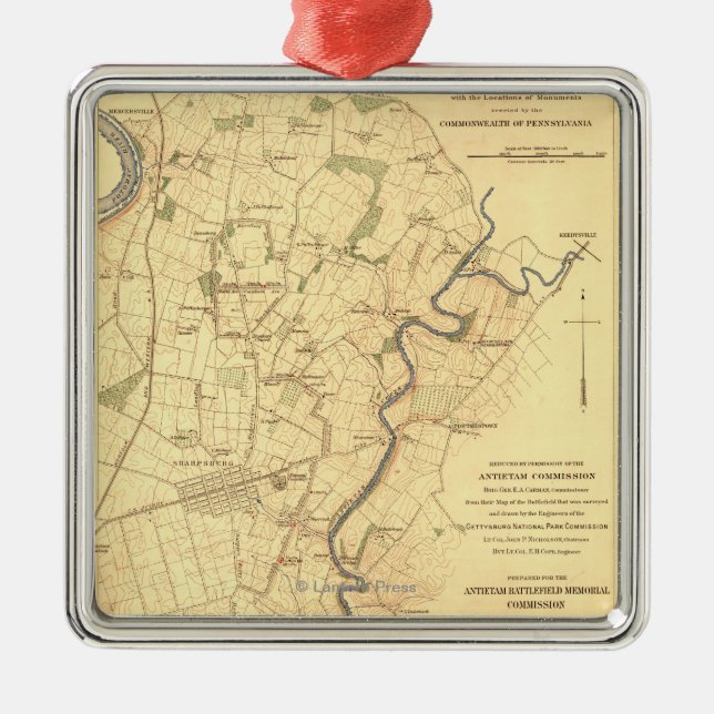 Battle of Antietam - Civil War Panoramic Map Metal Tree Decoration (Front)