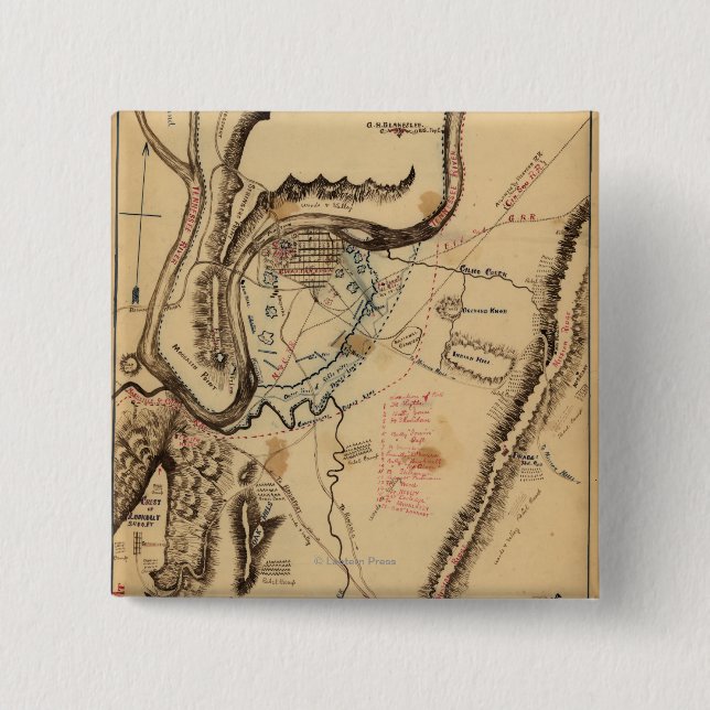 Battle of Chickamauga - Civil War Panoramic Map 4 15 Cm Square Badge (Front)