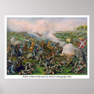 Battle of Five Forks Kurz & Allison Lithograph  Poster