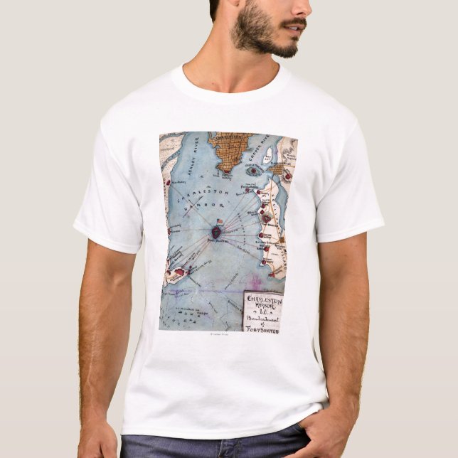 Battle of Fort Sumter - Civil War Panoramic T-Shirt (Front)