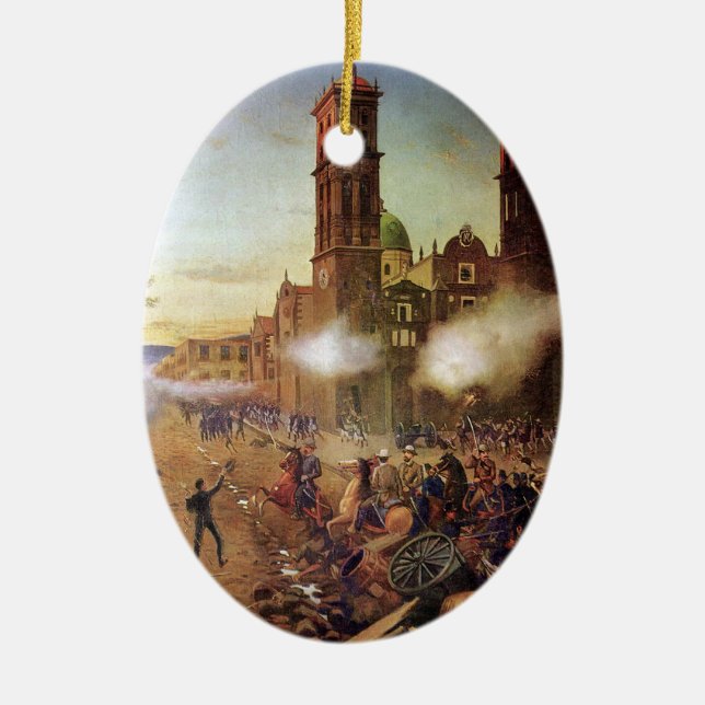 Battle of Puebla Mexican History Ceramic Tree Decoration (Front)