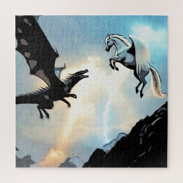 Battle Of The Dragon and Pegasus Jigsaw Puzzle (Vertical)