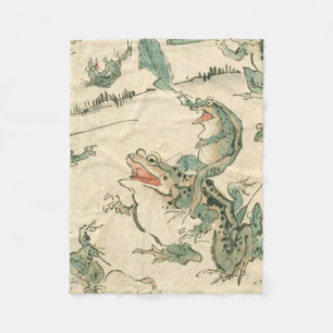 Battle Of The Frogs - Kawanabe Kyosai Fleece Blanket