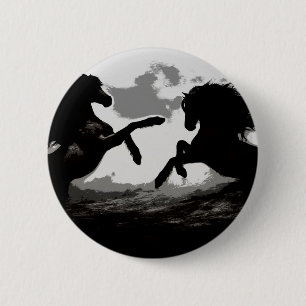 Battle of the Horses - Equine Art 6 Cm Round Badge
