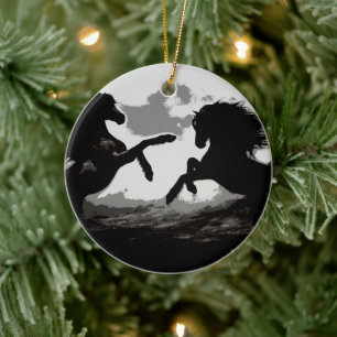 Battle of the Horses - Equine Art Ceramic Tree Decoration