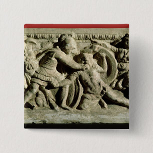 Battle scene from a cinerary urn, Etruscan 15 Cm Square Badge