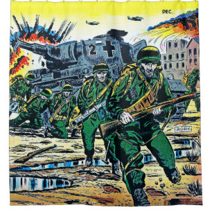 Battle Squadron Helicopter War Vintage Comics Shower Curtain