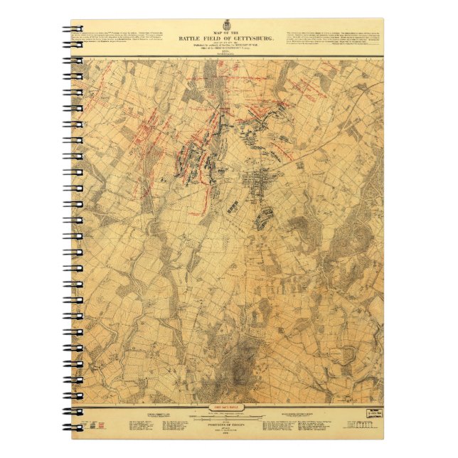 Battlefield of Gettysburg Map by John Bachelder Spiral Notebook (Front)