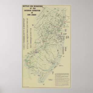 Battles of the Revolutionary War in New Jersey Map Poster