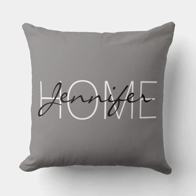 Battleship grey colour home monogram cushion (Front)