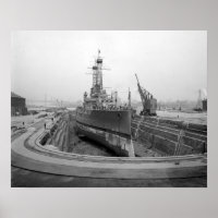 Battleship in Dry Dock, 1920. Vintage Photo