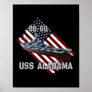 Battleship Uss Alabama Bb-60 & Combat Warship Poster