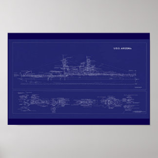 Battleship USS Arizona Blueprint Poster