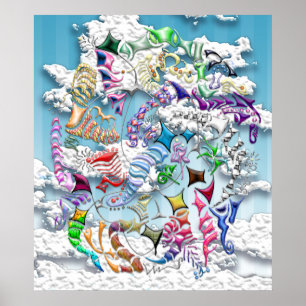 Battling Kites -- Blue Poster