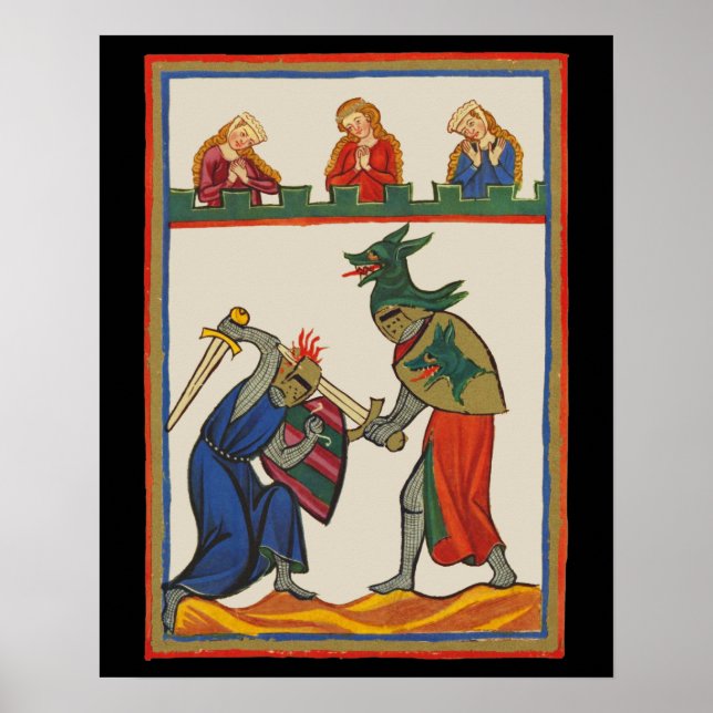 Battling Knights At A Tournament, 14th Century Poster (Front)